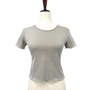 URBAN OUTFITTERS Women's Small Metallic Silver Short Sleeve Crop Top T-Shirt